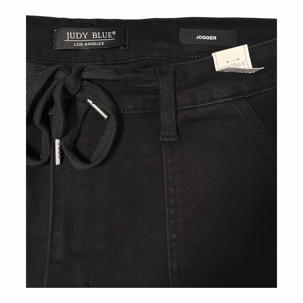 Judy Blue Black High Rise Jogger Pants Drawstring Stretch Denim Size 15 - Picture 4 of 5